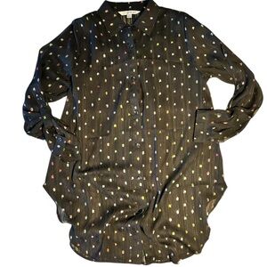Erm London Sheer Black Button-Up Shirt with Multicolor Metallic Dots size S